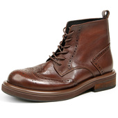 水洗马皮英伦风复古马丁布洛克高帮花男士 潮流休闲皮鞋 厚底皮靴子