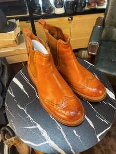 重水洗马皮布洛克切尔西春秋款男士真皮复古潮靴雕花英伦圆头短靴