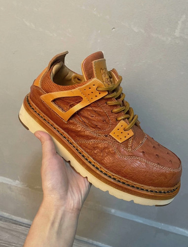 重工水洗鸵鸟皮AJ男士休闲复古板鞋固特异手工真皮底加发泡橡胶底