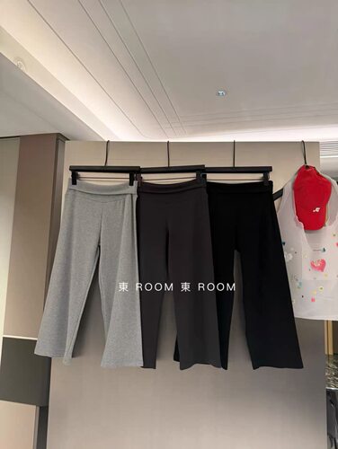 東ROOM韩系高腰直筒休闲裤女夏季简约百搭阔腿裤显瘦翻腰七分裤潮