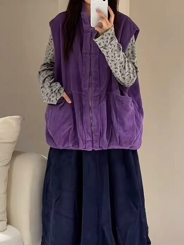 WE2026新款日系宽松大码女装灯芯绒马甲背心坎肩外套休闲马夹森系
