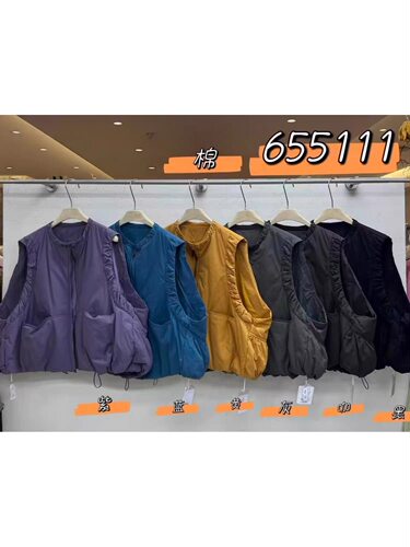 We女装655111冬季韩版宽松大码胖mm慵懒松弛风百搭褶皱抽绳棉马甲