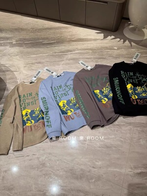 東room秋季新款韩版时尚休闲趣味动漫印花圆领长袖卫衣女宽松慵懒