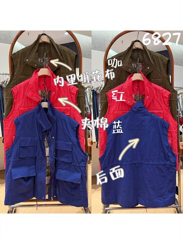 We女6827秋冬韩版宽松大码胖mm慵懒休闲风立领抽绳收腰工装棉马甲