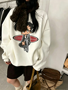 東ROOM冬季韩系卡通贝蒂卫衣女宽松慵懒风中长款加绒加厚休闲上衣