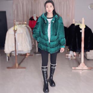 佟二堡皮草貂皮大衣女款整貂2025新款特价绿十字帽服进口水貂