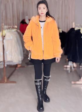 佟二堡皮草貂皮大衣女款整貂2025新款特价杏黄色六浪帽服进口水貂