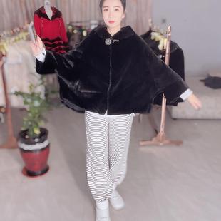 整貂貂皮大衣女2025冬新款水貂黑色蝙蝠衫连帽短款进口皮草外套