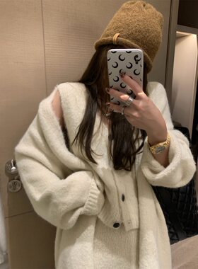 针织马甲半身裙长毛衣开衫套装