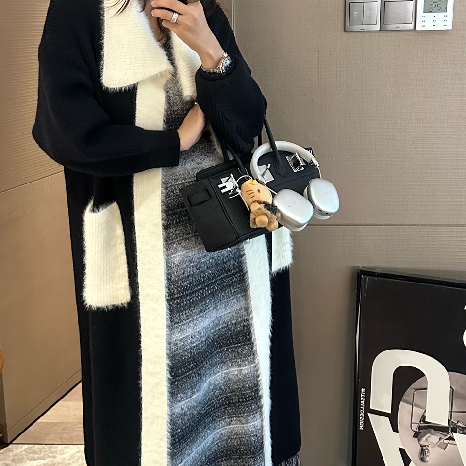 韩系仿水貂毛针织粗针毛衣外套