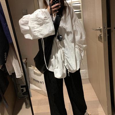 温柔甜美白月光花边长款衬衫