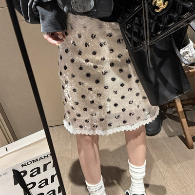 俏皮减龄亮片波点中裙半身