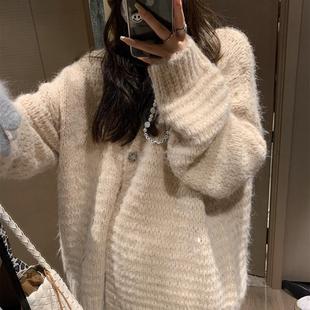 鎏光星河blingbling坑条亮片毛衣开衫韩国风温暖厚实宽松慵懒黑色