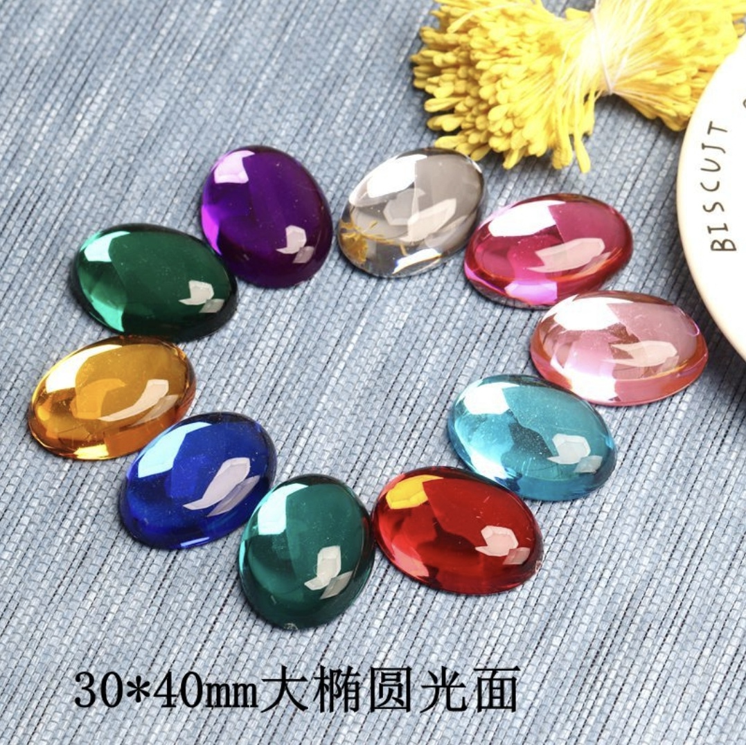 DIY饰品配件 猫眼亚克力钻30*40MM光面椭圆形平底钻 时光宝石贴片