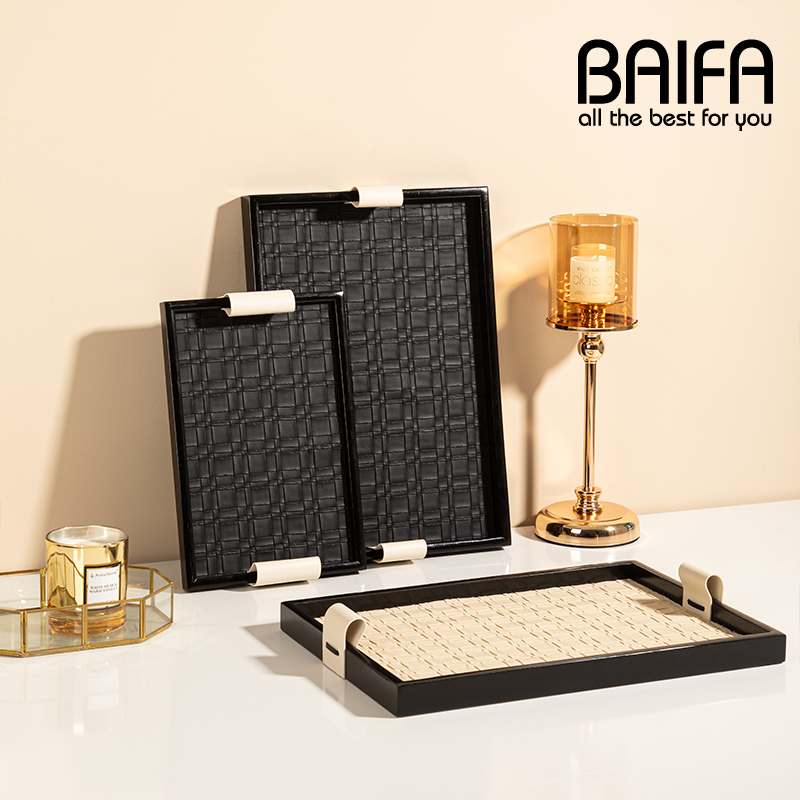 桌面长方形托盘轻奢皮革钥匙收纳