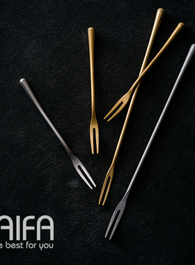 复古304不锈钢叉子 家用二齿果叉铜金色玫瑰金蛋糕水果创意 叉子