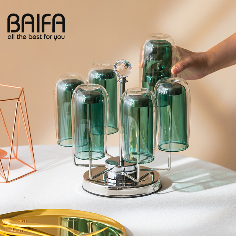 高档创意不锈钢沥水六只挂杯架