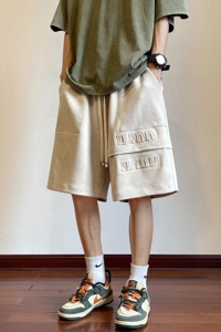 2023美式重磅鹿皮绒钢印短裤夏季宽松大码五分裤 KH111 P48 控68图片