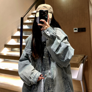 中性风秋装 美式复古重工垫肩牛仔衣夹克多拉链外套男女H885 P105图片
