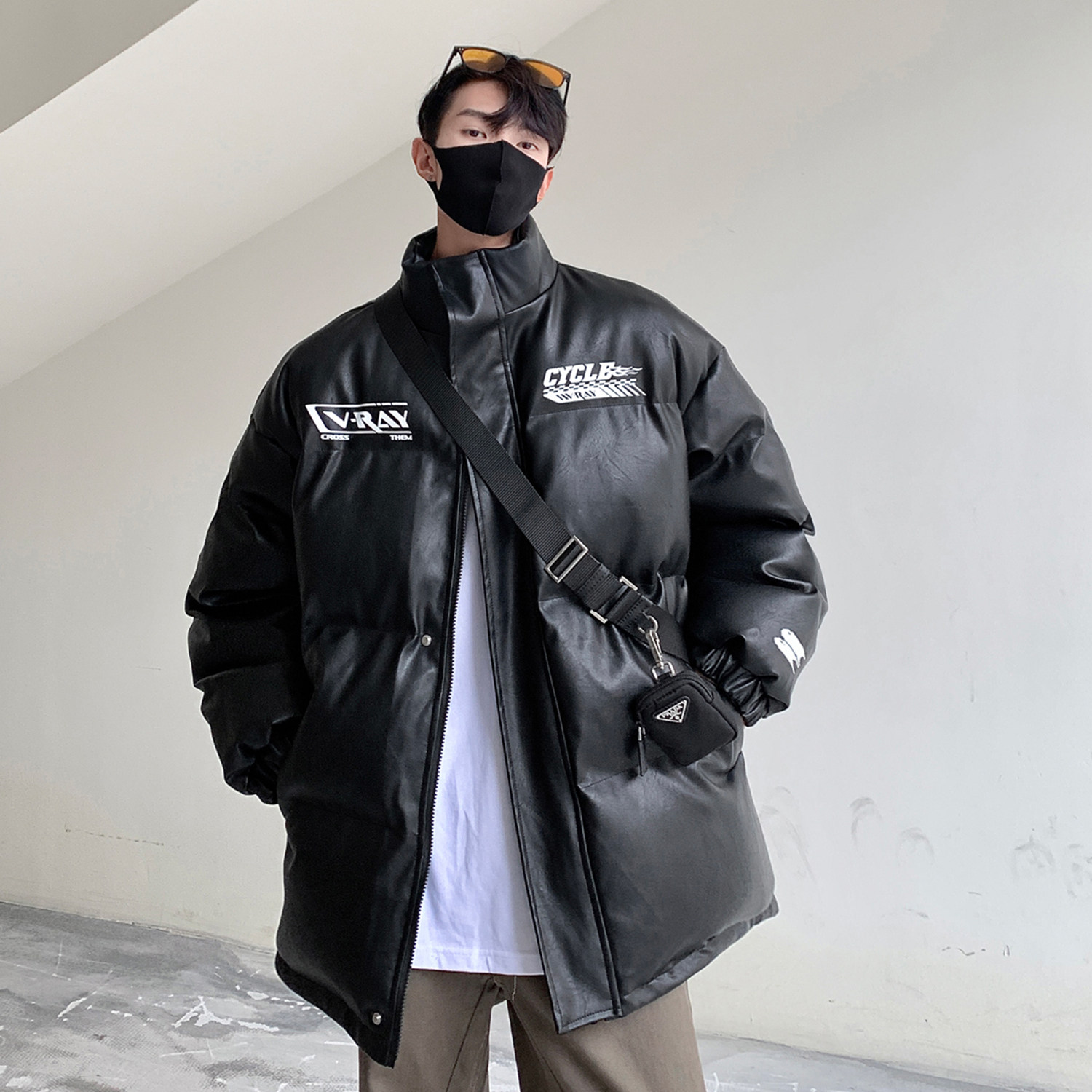 23冬装新品 美式印花机车皮棉服PU情侣棉衣面包服外套男 H909P128图片
