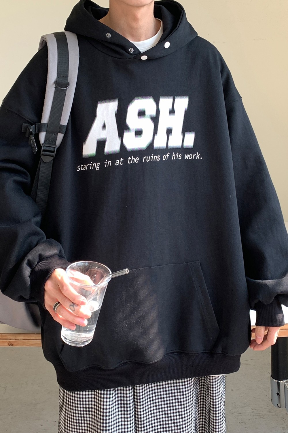 主推春装潮排扣印花连帽宽松嘻哈情侣卫衣H705P68女类,男装卫衣,电商A341