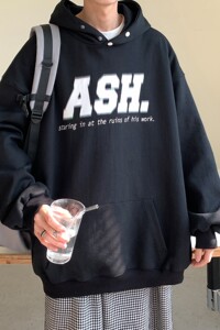 主推春装 潮排扣印花连帽宽松嘻哈情侣卫衣 H705 P68女类图片