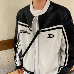 主推 美式复古拼接pu机车服情侣加厚皮衣夹克棉衣外套男H897 P118图片