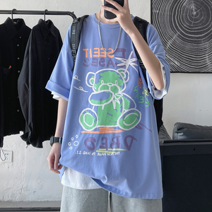 涂鸦熊 2022夏季新品 印花短袖T恤男潮流港风半袖 H608 P35图片