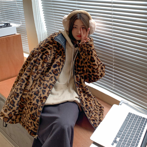 中性风冬装 双面穿PU皮羊羔毛情侣棉衣加厚外套 H689 P118 女类图片