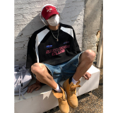 2023潮街头插肩袖撞色赛车服情侣短袖T恤印花上衣男H834P38，男装T恤，电商A341
