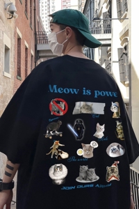直播有280克 美式复古重磅小猫印花短袖T恤衫潮牌大码男 H844 P28图片