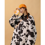 中性風(fēng)雙面穿奶牛夾克外套寬松愛(ài)心標(biāo)情侶上衣女H656P88女類，女裝短外套，電商A341