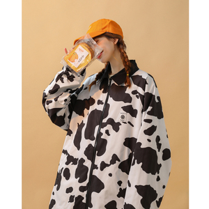 中性風(fēng) 雙面穿奶牛夾克外套寬松愛心標(biāo)情侶上衣 女 H656 P88女類圖片