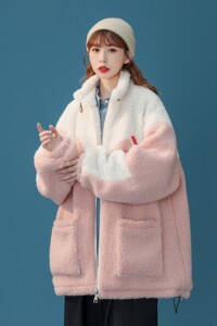 中性风冬装 拼接羊羔毛加厚情侣棉衣上衣外套 H692 P118 女类图片