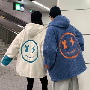 情侣装冬装 羊羔毛绣花撞色情侣衣外套服 H576 P128 女类图片