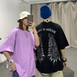 情侣装涅槃重生七彩烫金情侣短袖T恤大码衫H525P35男类，男装T恤，电商A341