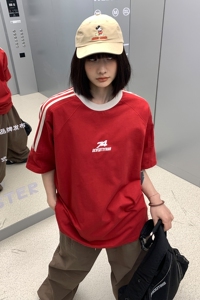 主推 中性复古织带运动型情侣短袖T恤衫插肩袖体恤H825 P38男图片
