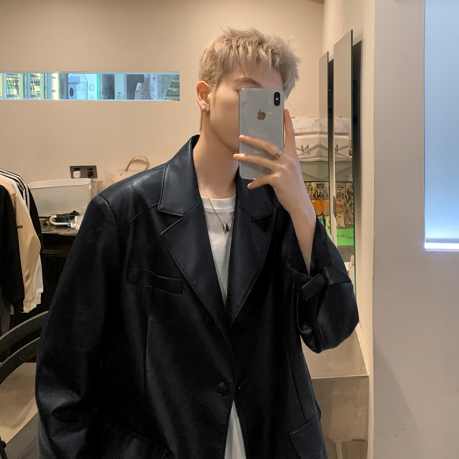 港风秋装新品中性美式高街夹克复古皮衣西装休闲外套男H878P98,男装夹克,电商A341