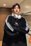 潮美式拼接织带绣花情侣加绒加厚卫衣运动外套男女H866-1P68，男装卫衣，电商A341