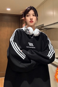 潮美式拼接织带绣花情侣加绒加厚卫衣运动外套男女 H866-1 P68图片