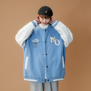 主推 中性毛呢拼接PU皮棒球服毛巾绣情侣夹克衣H678 P118女类图片
