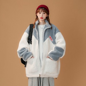 中性风冬装 拼接羊羔毛加厚情侣棉衣上衣外套 H692 P118 女类图片