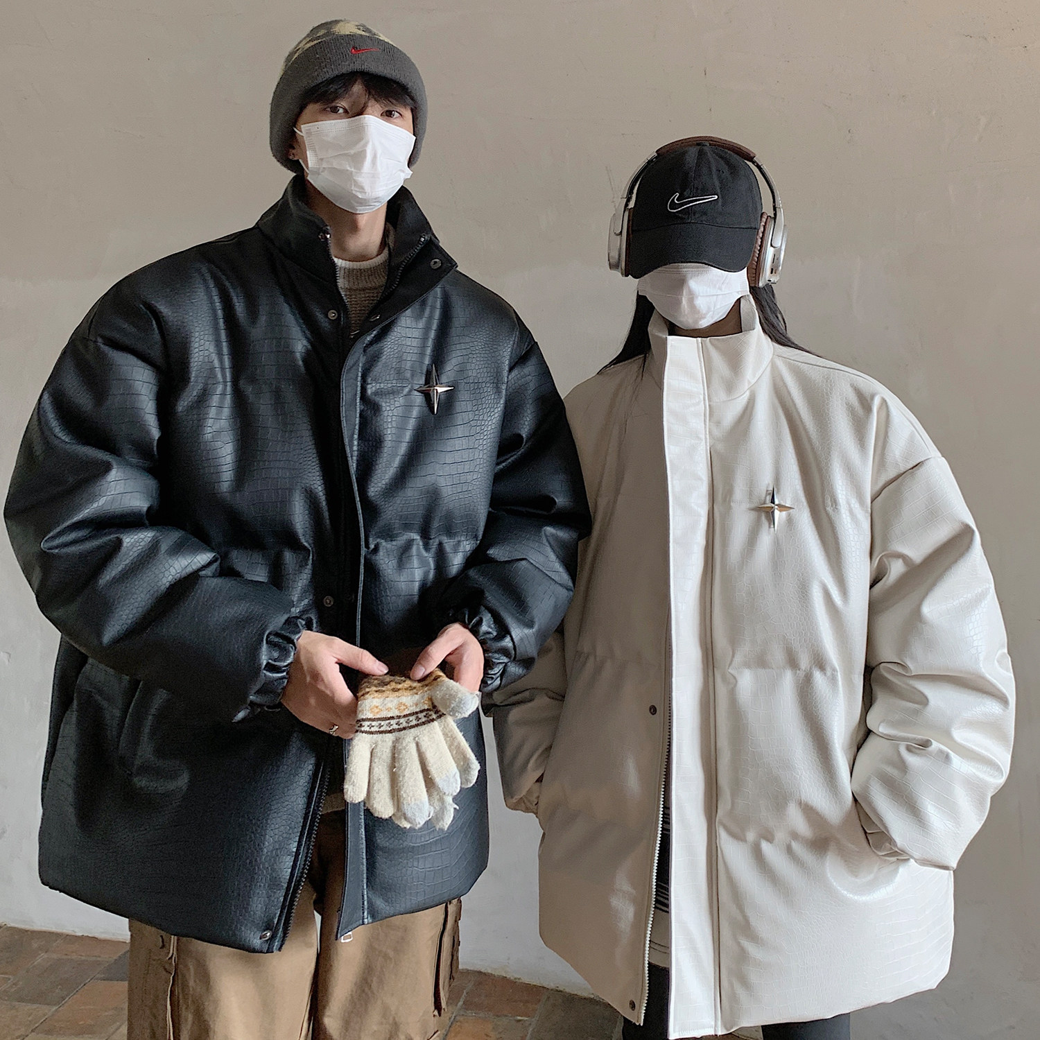 情侣装冬装美式立领情侣宽松棉服加厚pu皮棉衣外套男H912P128,男装棉衣,电商A341