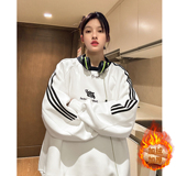 潮美式拼接织带绣花情侣加绒加厚卫衣运动外套男女H866-1P68，男装卫衣，电商A341
