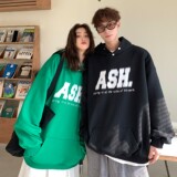 情侣装春装潮排扣印花连帽宽松嘻哈情侣卫衣H705P68女类，男装卫衣，电商A341