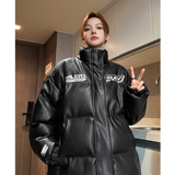 中性风冬装美式印花机车皮棉服PU情侣棉衣面包服外套男女H909P128，男装棉衣，电商A341