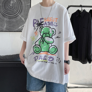 涂鸦熊 2022夏季新品 印花短袖T恤男潮流港风半袖 H608 P35图片
