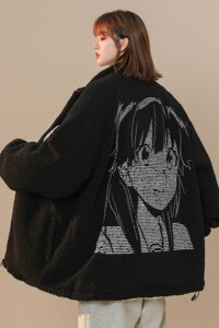 中性风新品 潮卡通动漫加厚羊羔毛情侣棉衣 H685 P118女类图片