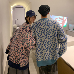 情侣装秋冬新款 豹纹提花情侣毛衣针织衫外套H682 P78 控98 男类图片