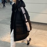 情侣装冬装克莱因蓝连帽拼接印花长款情侣棉衣外套H591P168男类，男装棉衣，电商A341